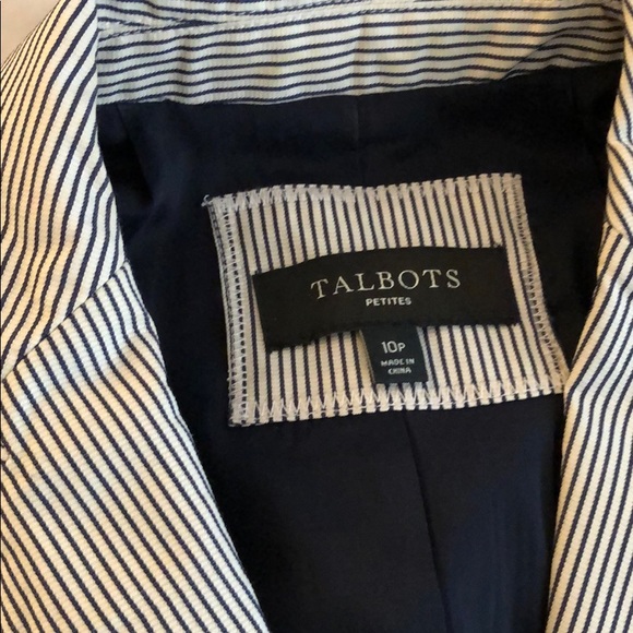 Talbots Navy Striped Blazer with Gathered Back 10P - Picture 2 of 5